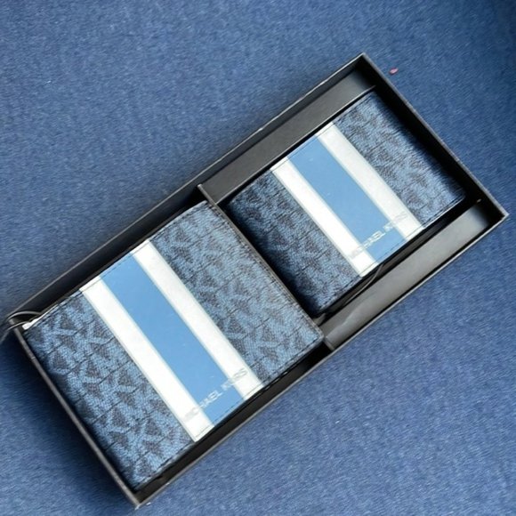 Michael Kors Men`s Gifting Bifold 3 in 1 Wallet Box Set Admiral Multi - Picture 2 of 14